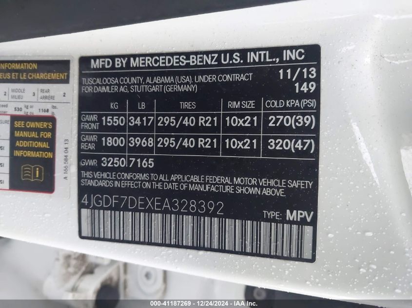 VIN 4JGDF7DEXEA328392 2014 MERCEDES-BENZ GL 550 no.9