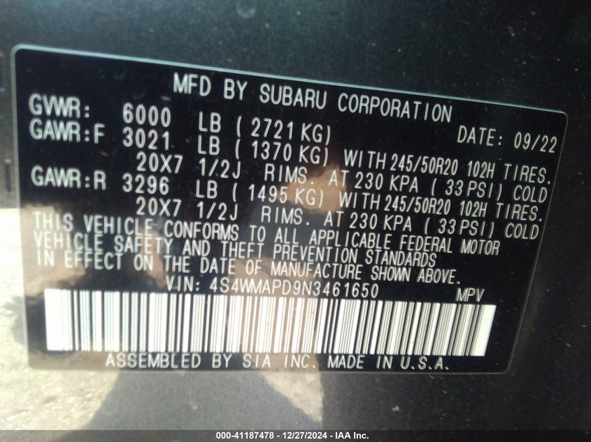 2022 SUBARU ASCENT LIMITED - 4S4WMAPD9N3461650