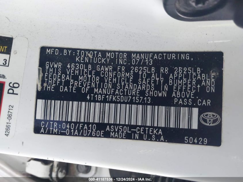 VIN 4T1BF1FK5DU715713 2013 TOYOTA CAMRY no.9