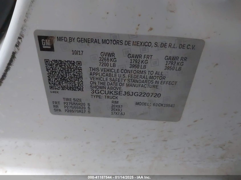 2018 CHEVROLET SILVERADO VIN: 3GCUKSEJ6JG220720