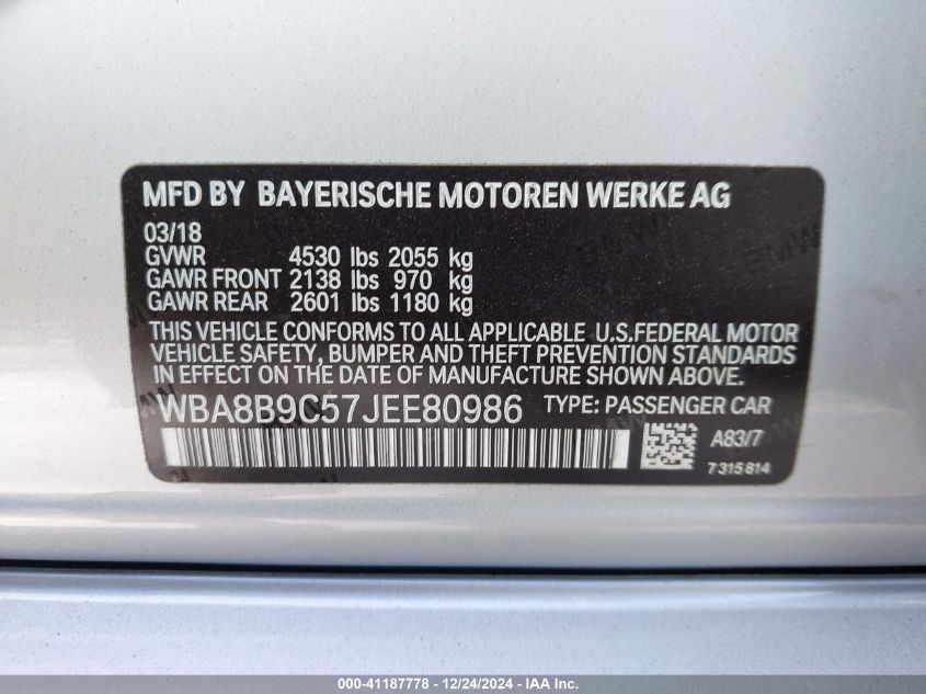 VIN WBA8B9C57JEE80986 2018 BMW 330I no.9