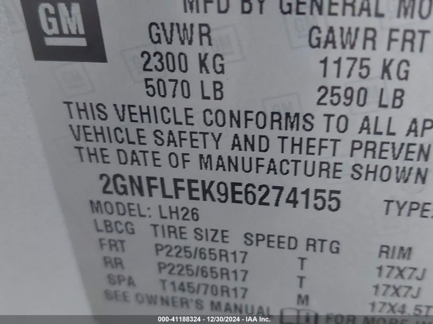 VIN 2GNFLFEK9E6274155 2014 Chevrolet Equinox, 1LT no.9