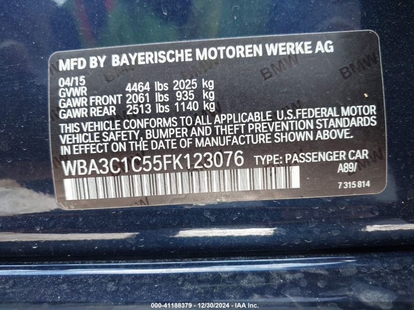 VIN WBA3C1C55FK123076 2015 BMW 3 Series, 328I no.9