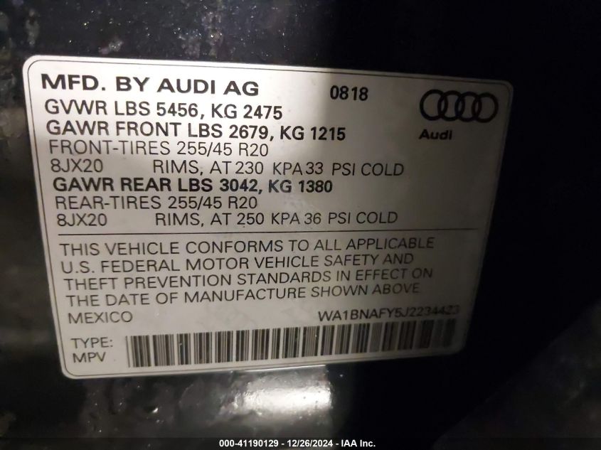 VIN WA1BNAFY5J2234423 2018 Audi Q5, 2.0T Premium/2.... no.9