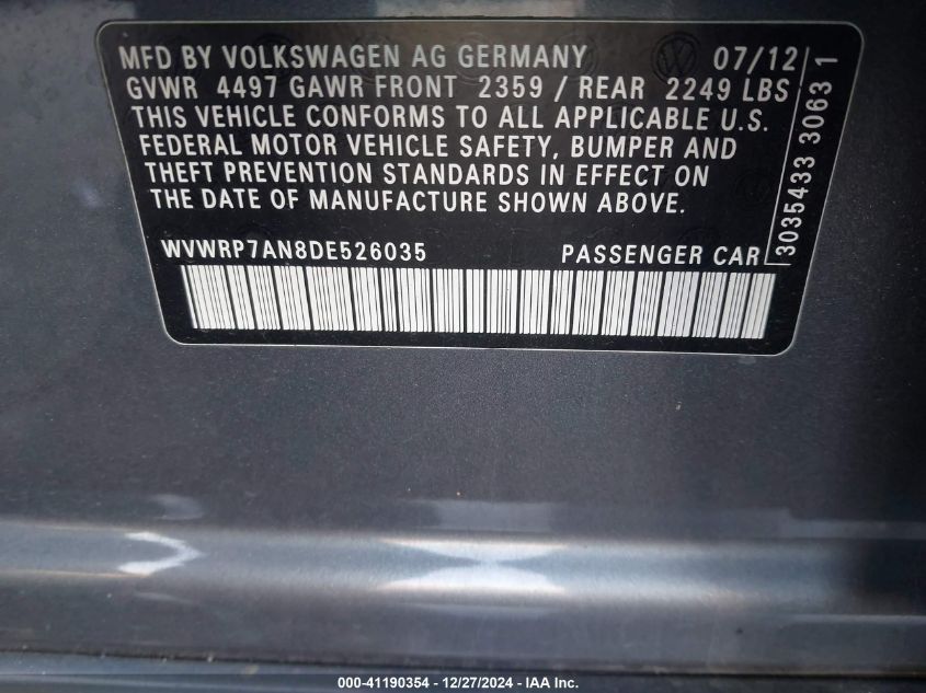 VIN WVWRP7AN8DE526035 2013 VOLKSWAGEN CC no.9