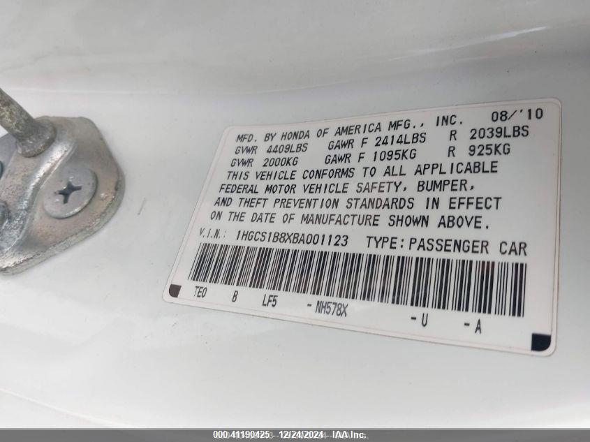2011 HONDA ACCORD VIN: 1HGCS1B8XBA001123