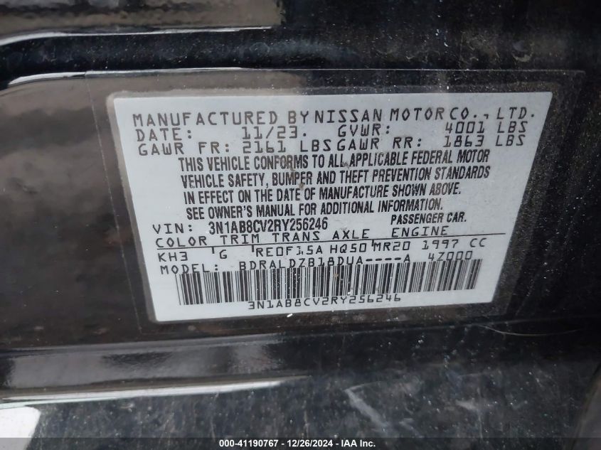 2024 Nissan Sentra Sv Xtronic Cvt VIN: 3N1AB8CV2RY256246 Lot: 41190767