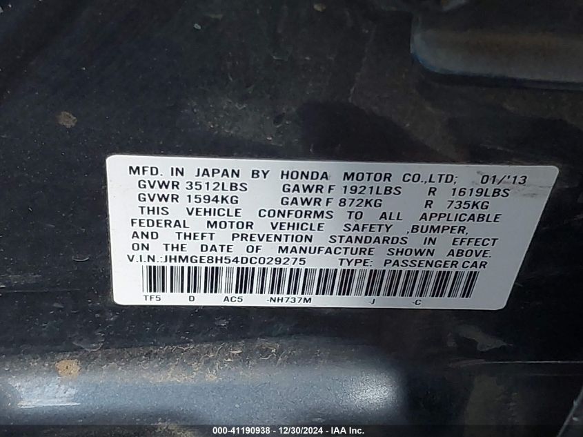 VIN JHMGE8H54DC029275 2013 HONDA FIT no.9