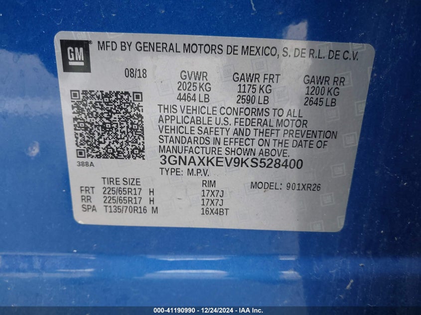 2019 CHEVROLET EQUINOX LT - 3GNAXKEV9KS528400