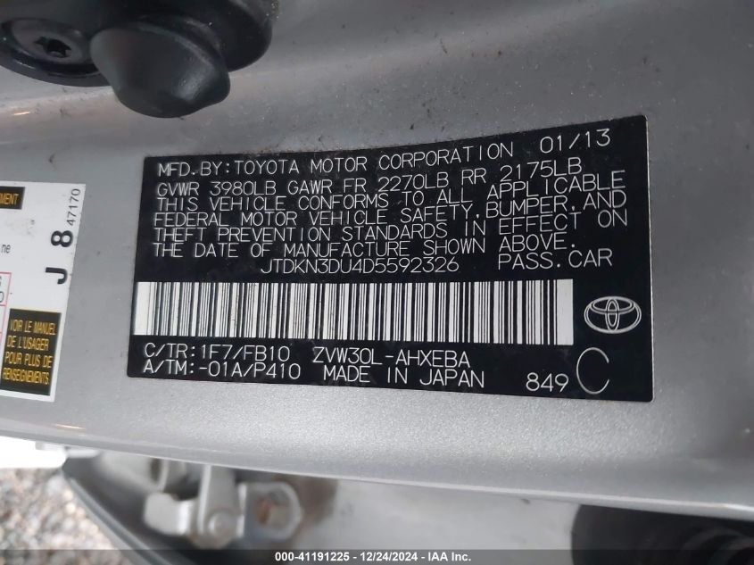 VIN JTDKN3DU4D5592326 2013 Toyota Prius, Two no.9