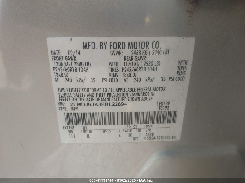 2015 LINCOLN MKX - 2LMDJ6JK8FBL22894