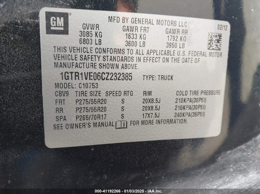 2012 GMC SIERRA VIN: 1GTR1VE06CZ232385