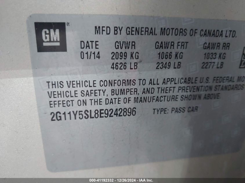 VIN 2G11Y5SL8E9242896 2014 CHEVROLET IMPALA no.9