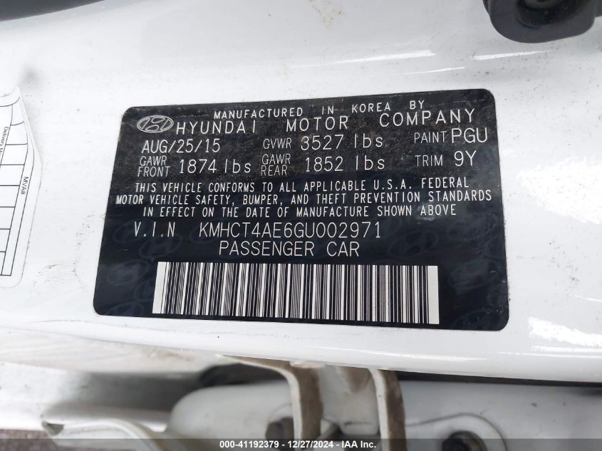 VIN KMHCT4AE6GU002971 2016 Hyundai Accent, SE no.9