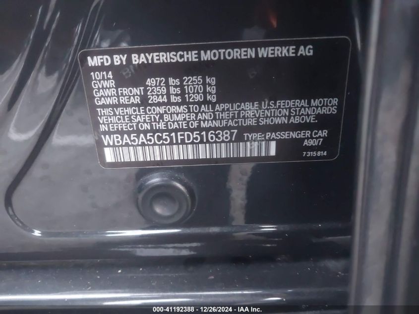 VIN WBA5A5C51FD516387 2015 BMW 5 Series, 528I no.9