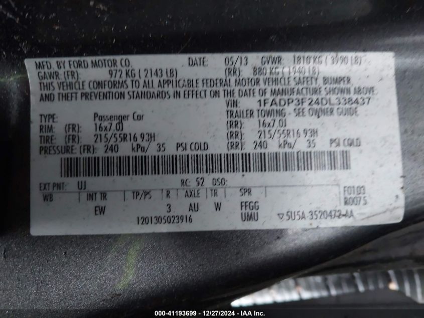 VIN 1FADP3F24DL338437 2013 Ford Focus, SE no.9