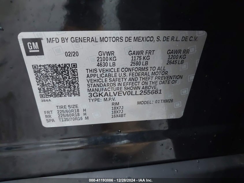 2020 GMC TERRAIN AWD SLT - 3GKALVEV0LL255661