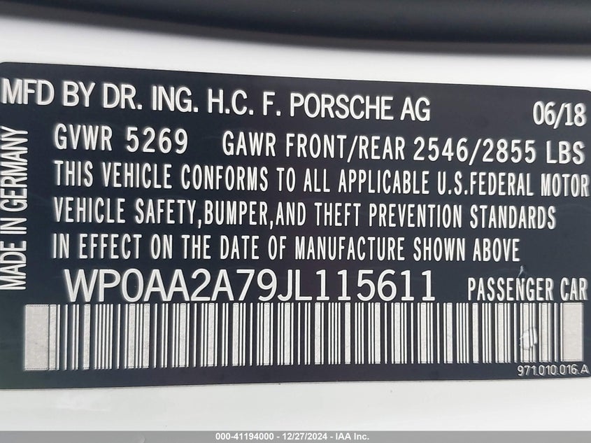 2018 PORSCHE PANAMERA 4 - WP0AA2A79JL115611