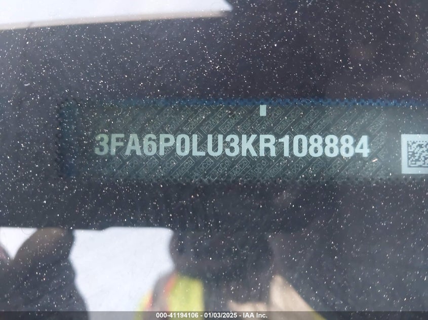 2019 FORD FUSION HYBRID VIN: 3FA6P0LU3KR108884