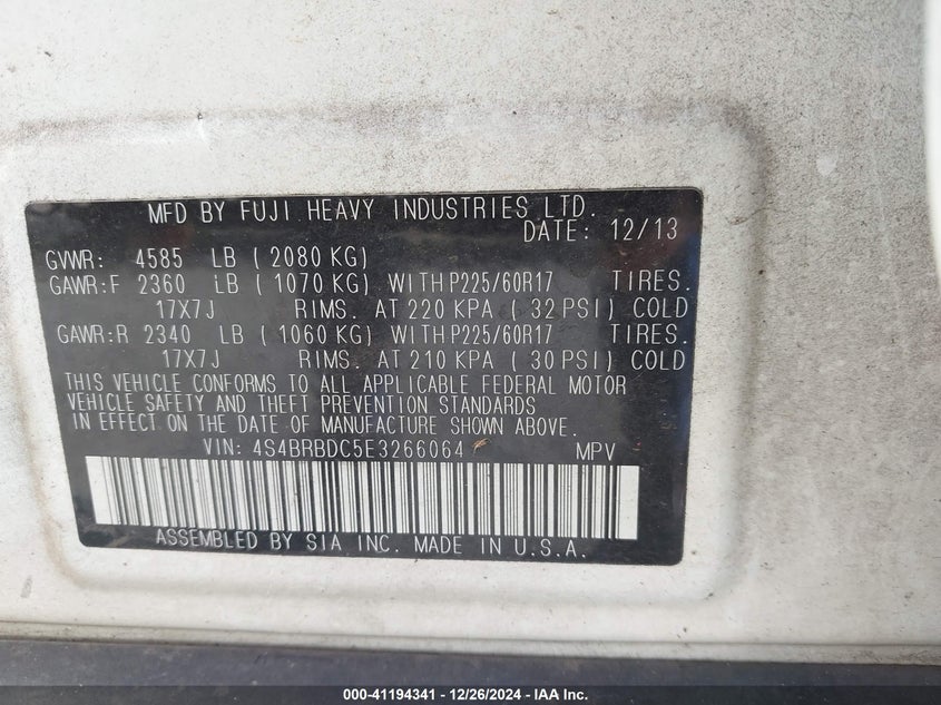 2014 SUBARU OUTBACK 2.5I PREMIUM - 4S4BRBDC5E3266064