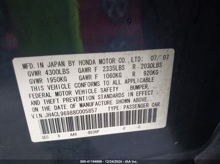 2008 ACURA TSX VIN: JH4CL96988C005857