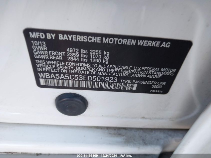 VIN WBA5A5C53ED501923 2014 BMW 5 Series, 528I no.9