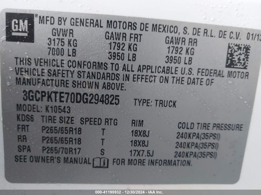 VIN 3GCPKTE70DG294825 2013 Chevrolet Silverado 1500... no.9