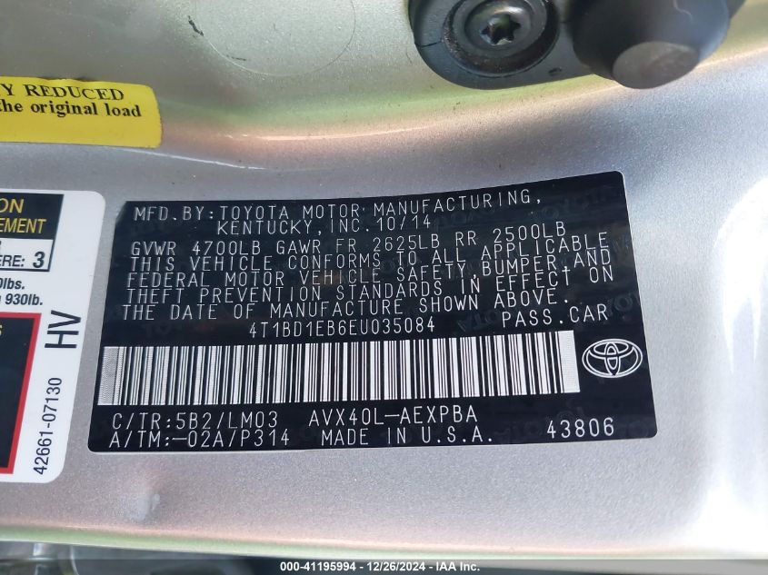 VIN 4T1BD1EB6EU035084 2014 Toyota Avalon, Hybrid Li... no.9