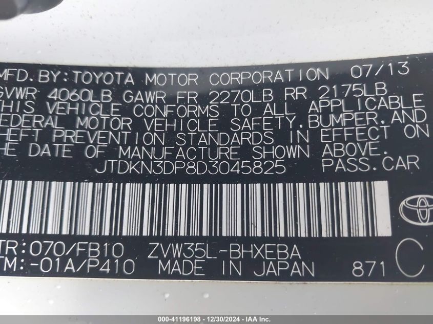 VIN JTDKN3DP8D3045825 2013 TOYOTA PRIUS PLUG-IN no.9