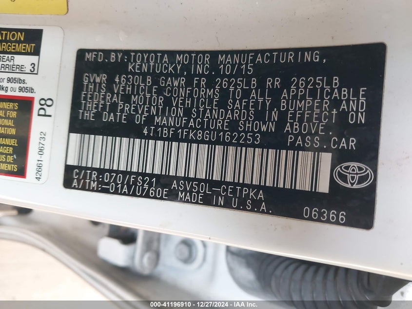 2016 TOYOTA CAMRY SE 4T1BF1FK8GU162253