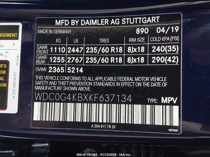 VIN WDC0G4KBXKF637134 2019 MERCEDES-BENZ GLC 300 no.9