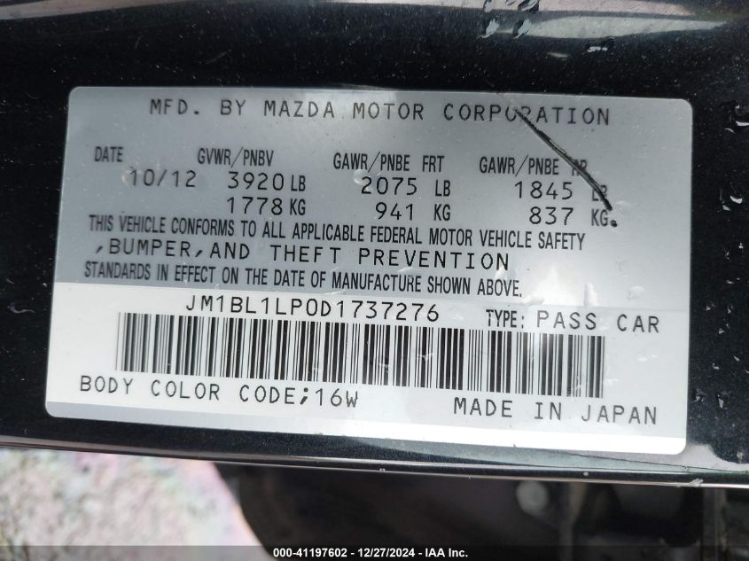 VIN JM1BL1LP0D1737276 2013 Mazda 3, I Touring no.9