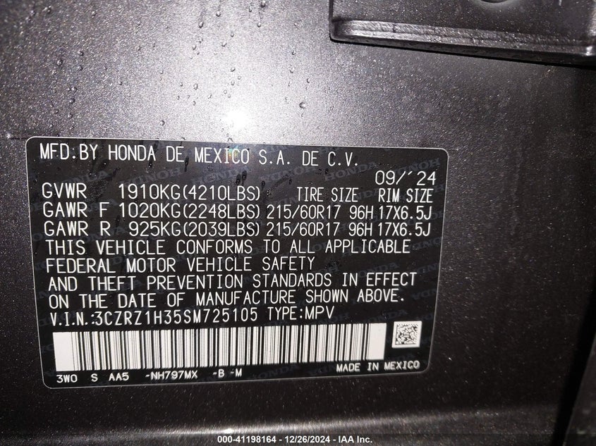 2025 HONDA HR-V 2WD LX - 3CZRZ1H35SM725105