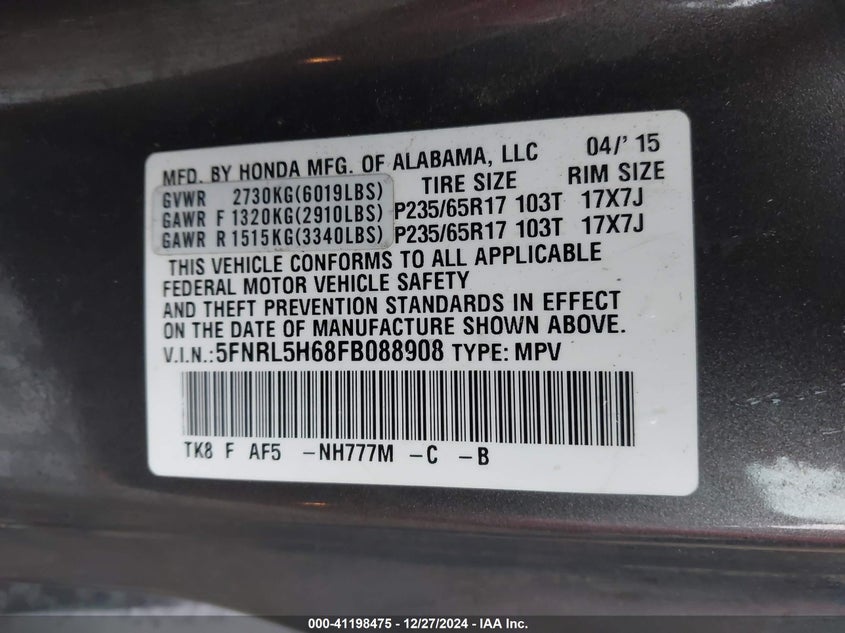 2015 HONDA ODYSSEY EX-L - 5FNRL5H68FB088908