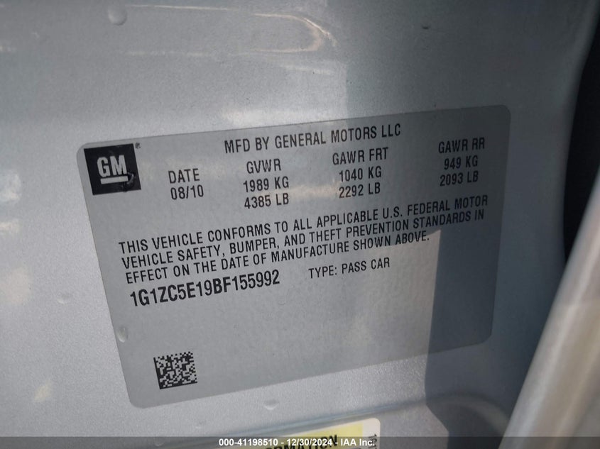 2011 CHEVROLET MALIBU VIN: 1G1ZC5E19BF155992
