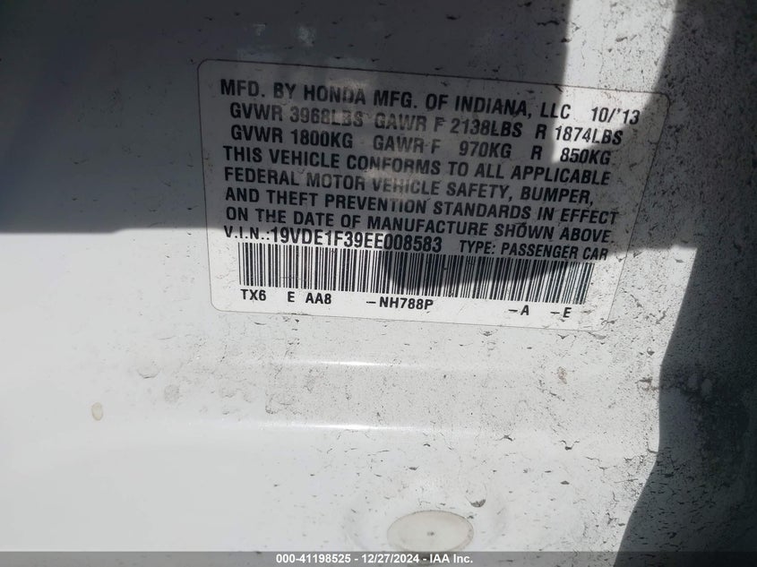 2014 ACURA ILX 2.0L - 19VDE1F39EE008583