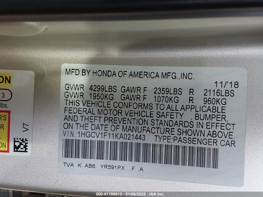 2019 HONDA ACCORD LX - 1HGCV1F11KA021443