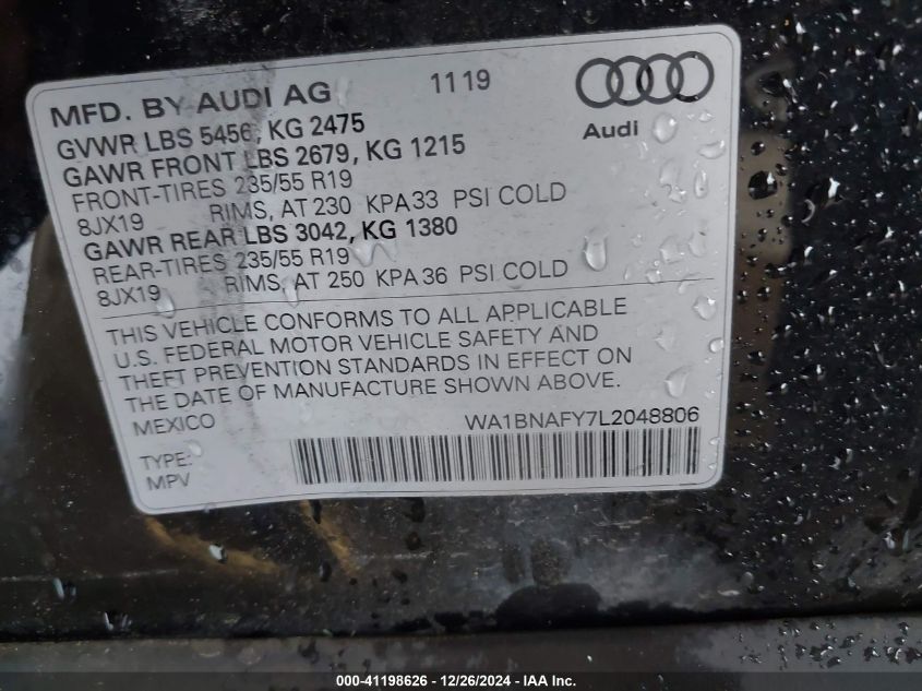 VIN WA1BNAFY7L2048806 2020 AUDI Q5 no.9