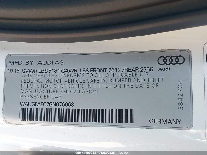 VIN WAUGFAFC7GN076068 2016 Audi A6, 2.0T Premium Plus no.9