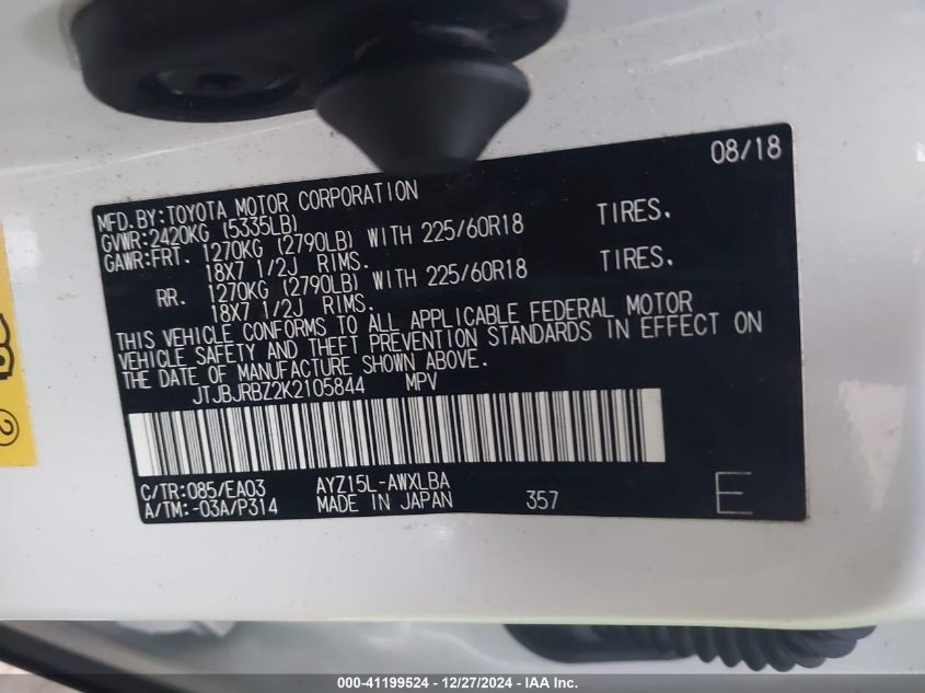 VIN JTJBJRBZ2K2105844 2019 Lexus NX, 300H no.9