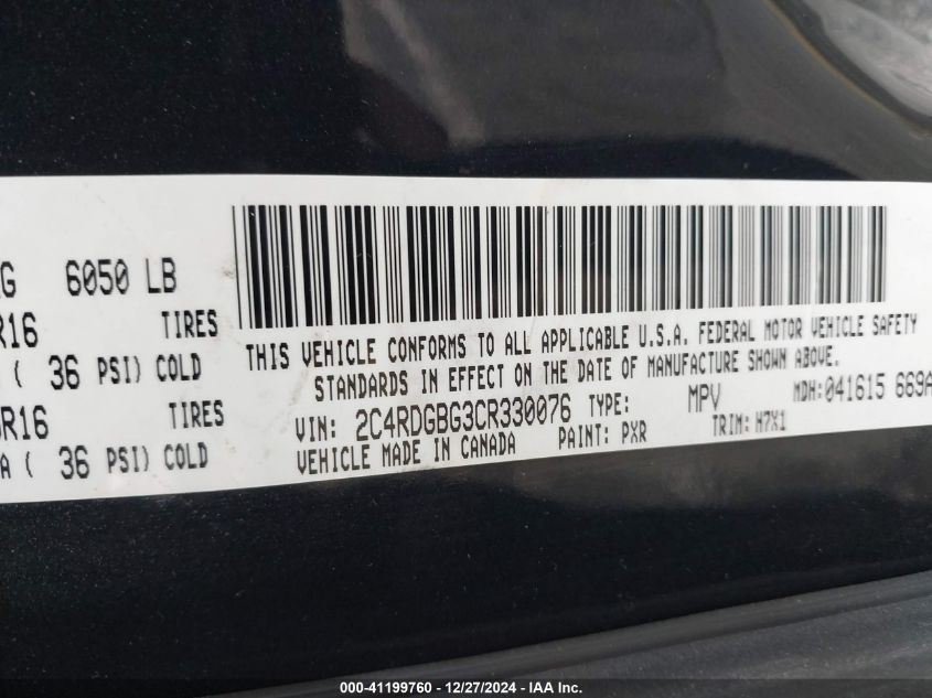 2012 Dodge Grand Caravan Se/Avp VIN: 2C4RDGBG3CR330076 Lot: 41199760