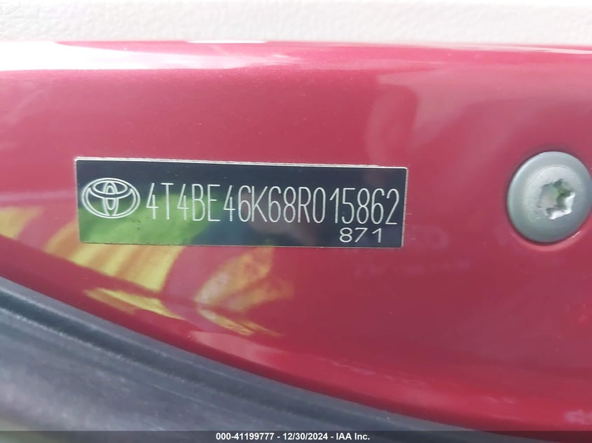 2008 TOYOTA CAMRY VIN: 4T4BE46K68R015862