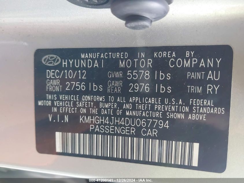 VIN KMHGH4JH4DU067794 2013 HYUNDAI EQUUS no.9