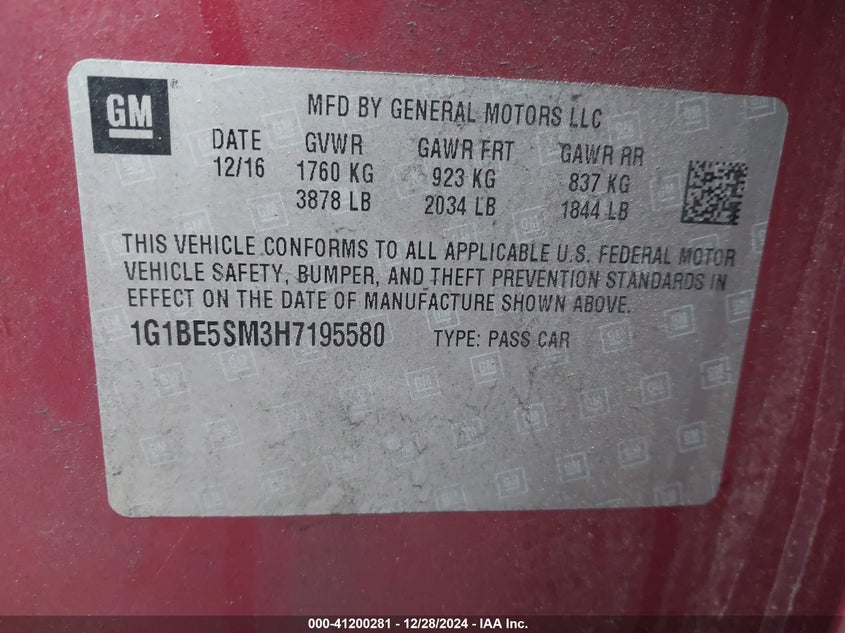 2017 CHEVROLET CRUZE LT - 1G1BE5SM3H7195580