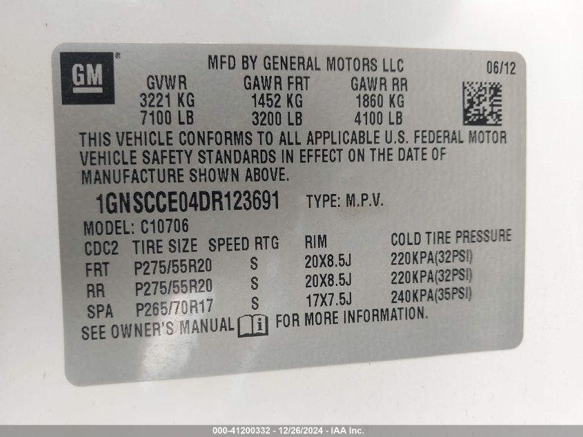 VIN 1GNSCCE04DR123691 2013 Chevrolet Tahoe, Ltz no.9