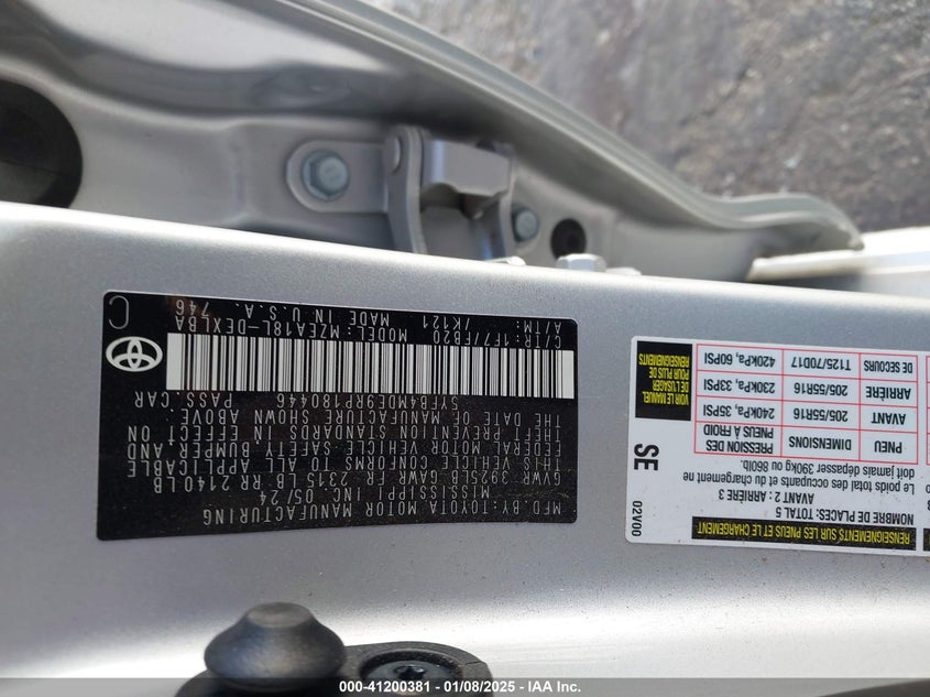 2024 TOYOTA COROLLA VIN: 5YFB4MDE9RP180446