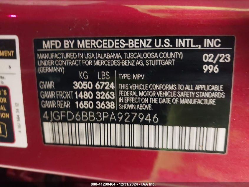 VIN 4JGFD6BB3PA927946 2023 Mercedes-Benz Amg Gle 53... no.9