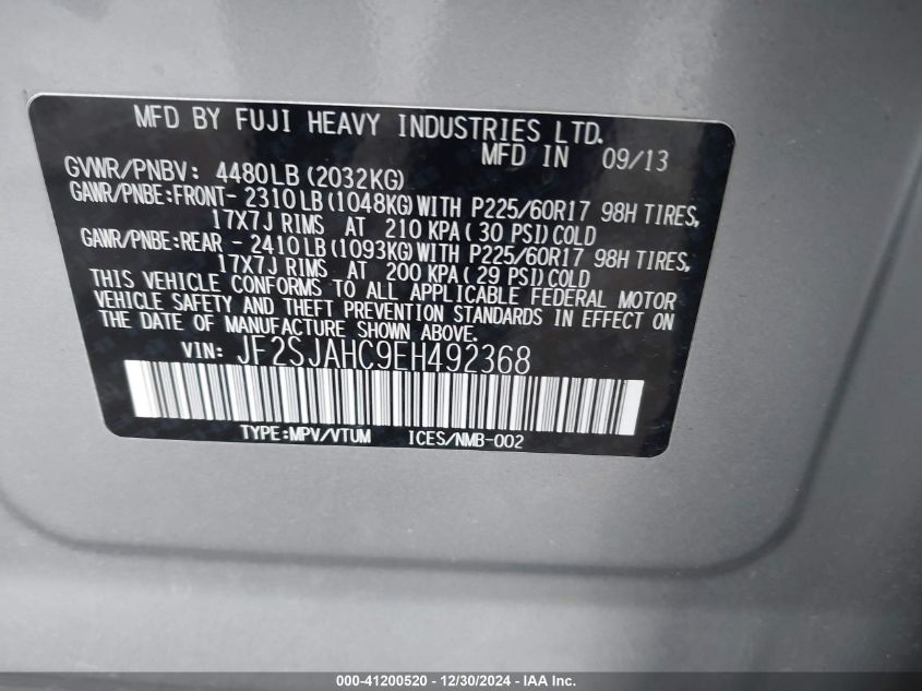 VIN JF2SJAHC9EH492368 2014 Subaru Forester, 2.5I Li... no.9