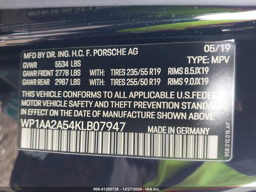 2019 PORSCHE MACAN - WP1AA2A54KLB07947