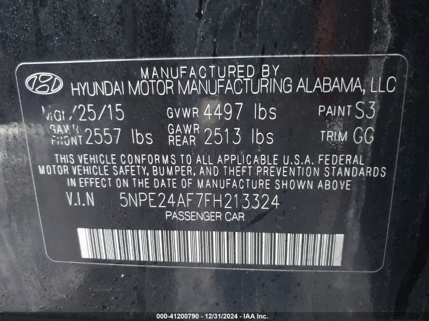 VIN 5NPE24AF7FH213324 2015 HYUNDAI SONATA no.9